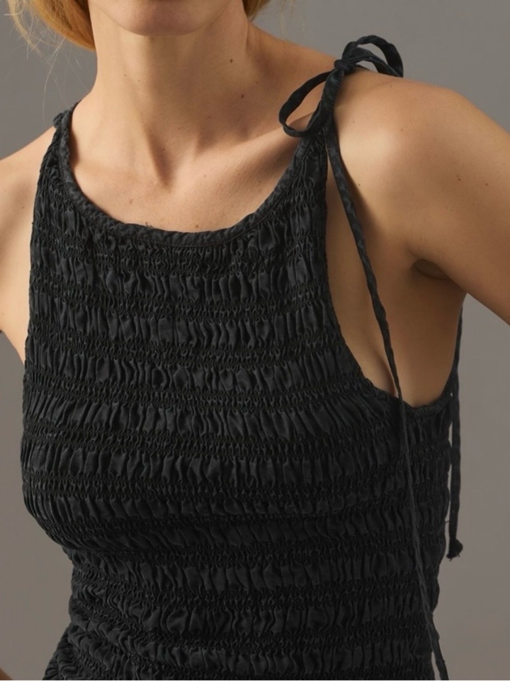 Anthropologie | Bella Dahl | Black Sleeveless Smocked Mini Dress with Ruffle